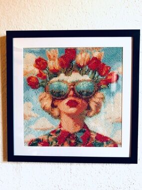 Vibrant Woman with Flowers Diamond Art | 13x13" Frame | Unique Homemade Gift